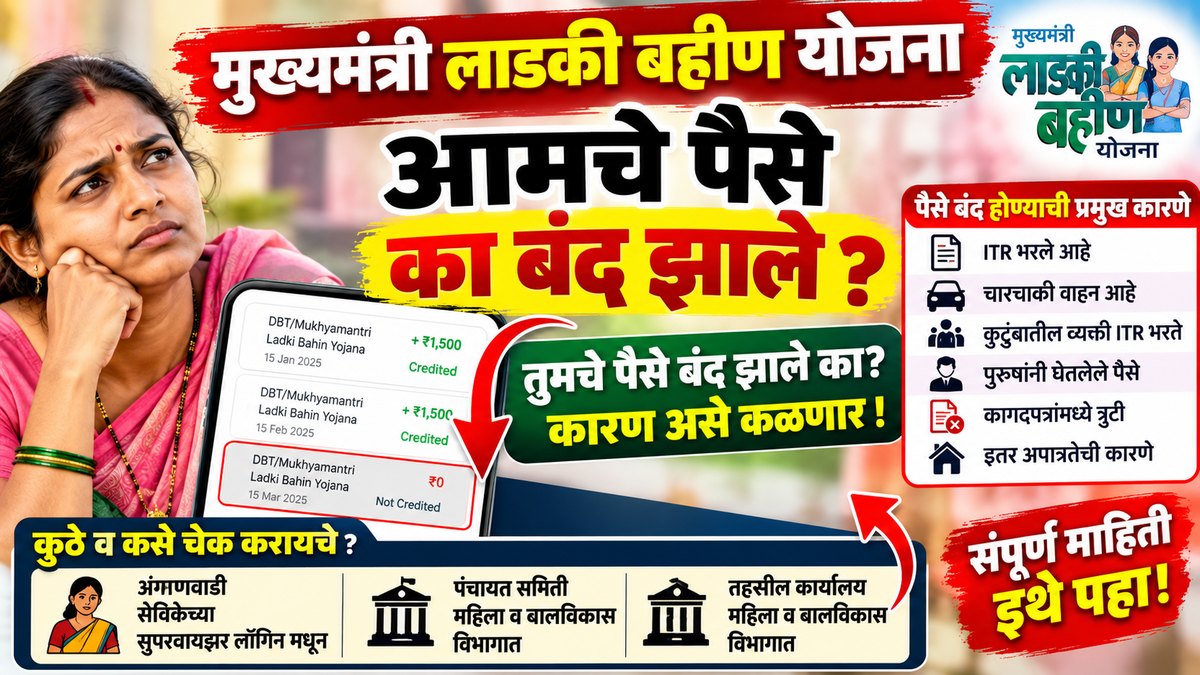लाडकी बहीण योजनेचे पैसे का बंद झाले, कारण असे तपासा